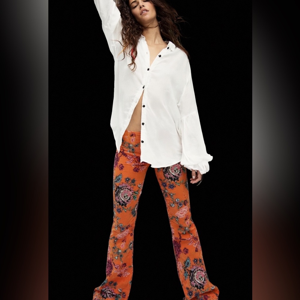 VGUC Free People Penny Pull-On Printed Flare Corduroy Pants Size 30